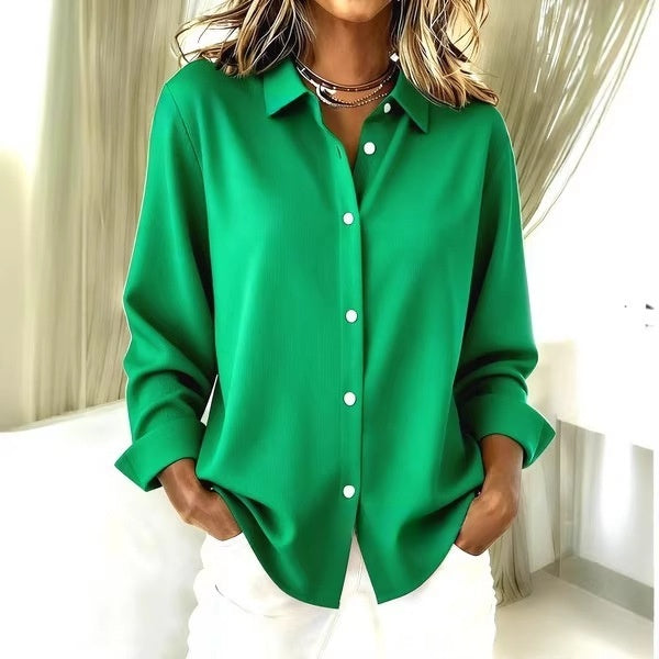 Versatile 3D-printed Solid-color Long-sleeve Womens Shirt by Ricaloux