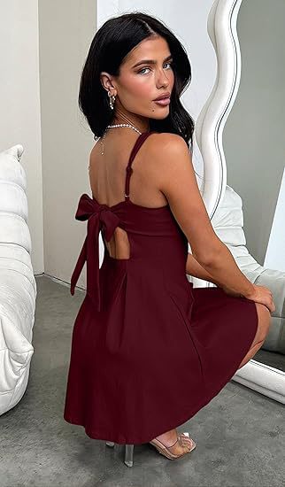 Womens Sleeveless Square-Neck Mini Dress With Adjustable Straps And Bow Tie by Ricaloux