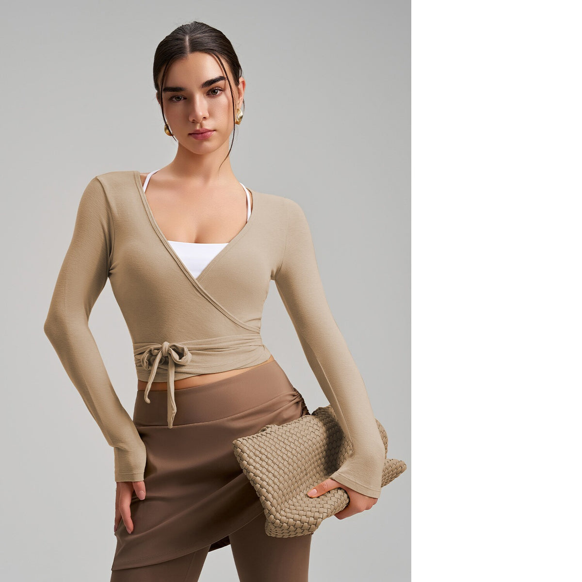 Stylish One-Piece Long-Sleeve Yoga Top With Tie Strap, High-End Outdoor Activewear With Four-Way Stretch For Sports, Dance And Fitness by Ricaloux