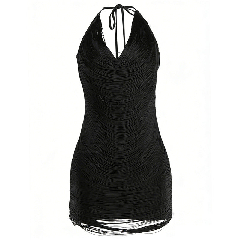 Tassel Halter Lace-up Deep V-neck Bodycon Spicy Girl Dress by Ricaloux