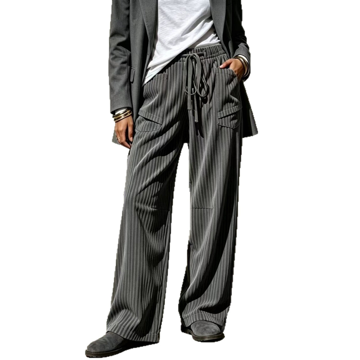Womens Casual Loose-Fit Long Pants With Drawstring Pockets by Ricaloux