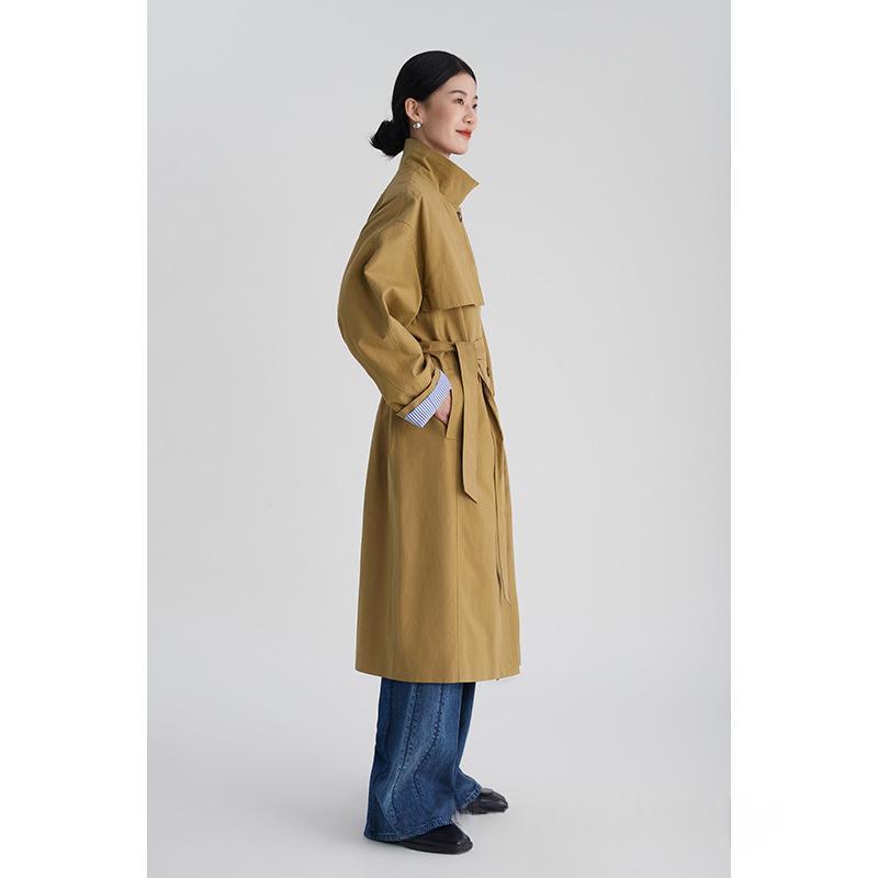 Autumn Korean-style Minimalist Casual Vintage Cropped Silhouette Contrast-color Trench Coat For Women by Ricaloux