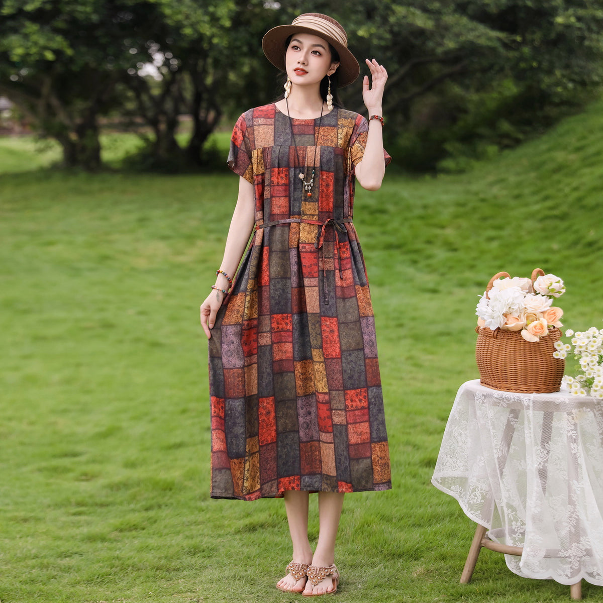 New Elegant Cotton Silk Dress For Middle Aged And Senior Women by Ricaloux