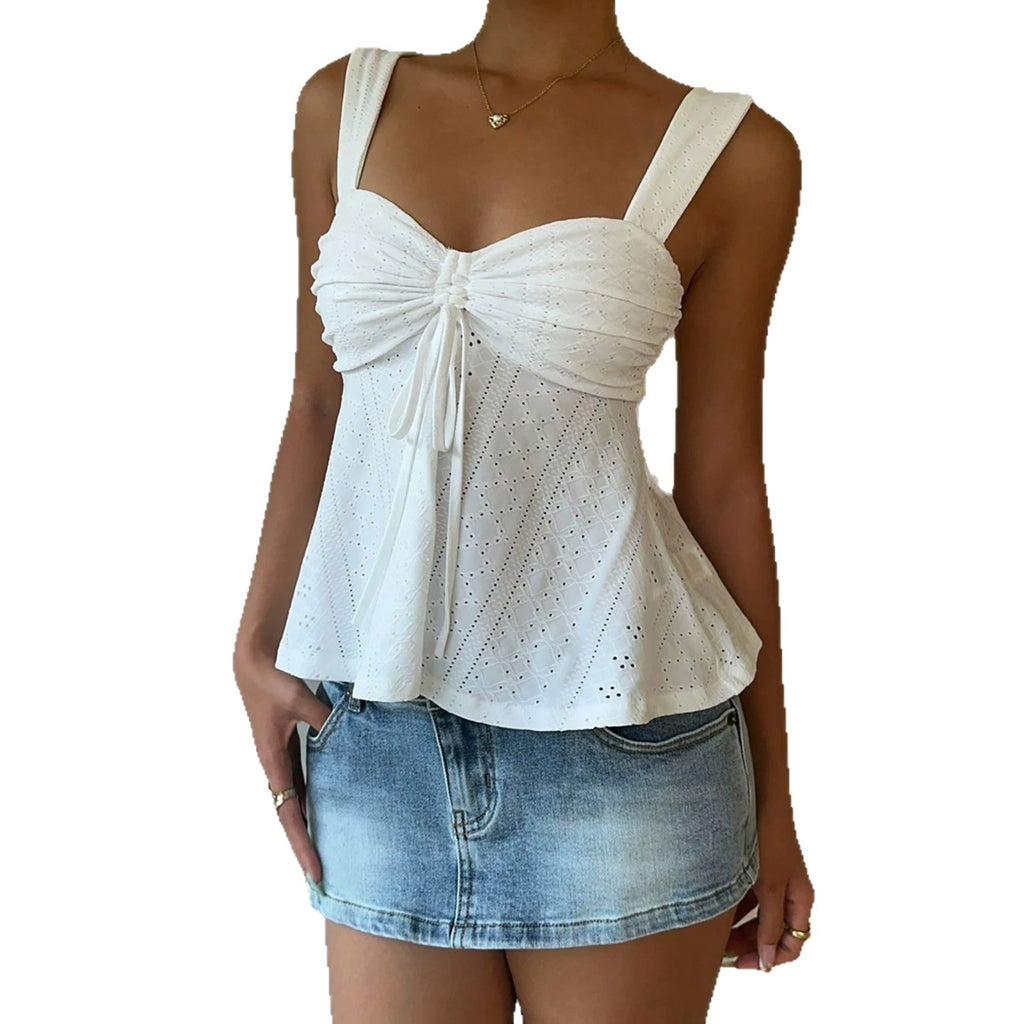 Summer Knitted Fabric Drawstring Wide-strap Tank Top – Premium 0 | RICALOUX