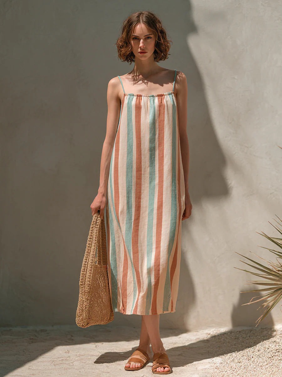 Womens Minimalist Striped Strap Midi Dress by Ricaloux