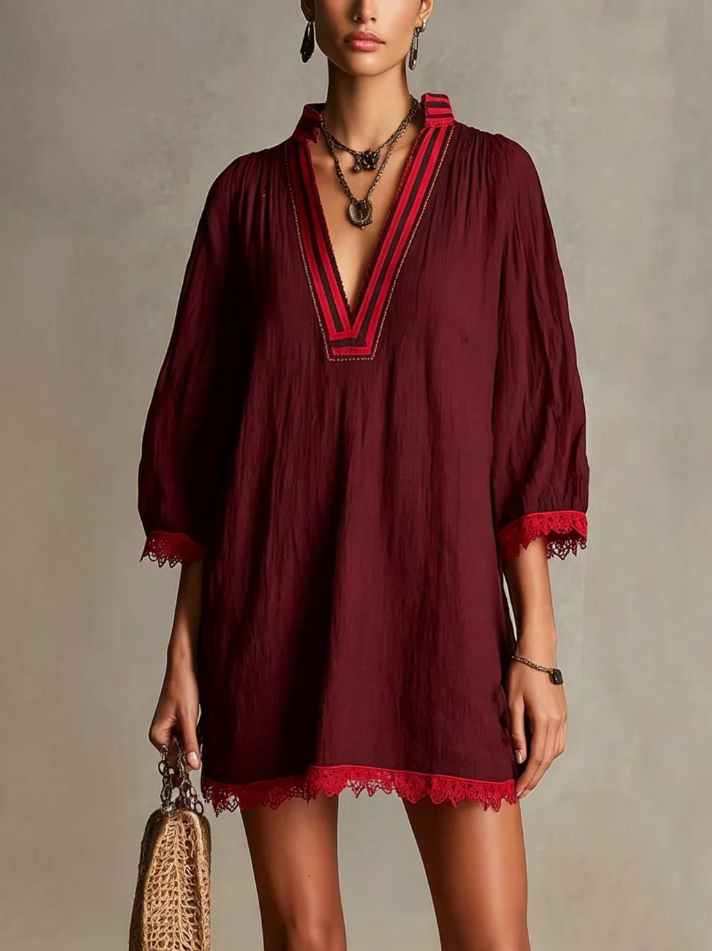 Womens V-neck Loose Casual Dress by Ricaloux