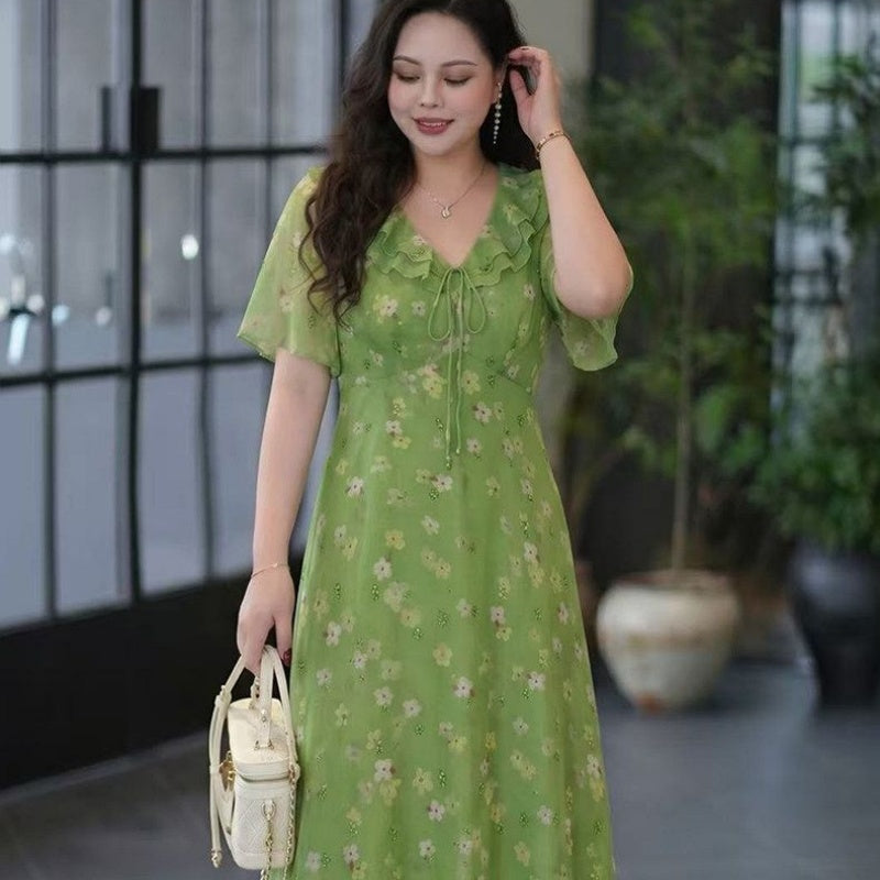 Women's Green Floral Fashion Casual Dress by Ricaloux