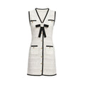 Bow-tie Contrast-color Hollow-out Sleeveless V-neck Dress For Women by Ricaloux