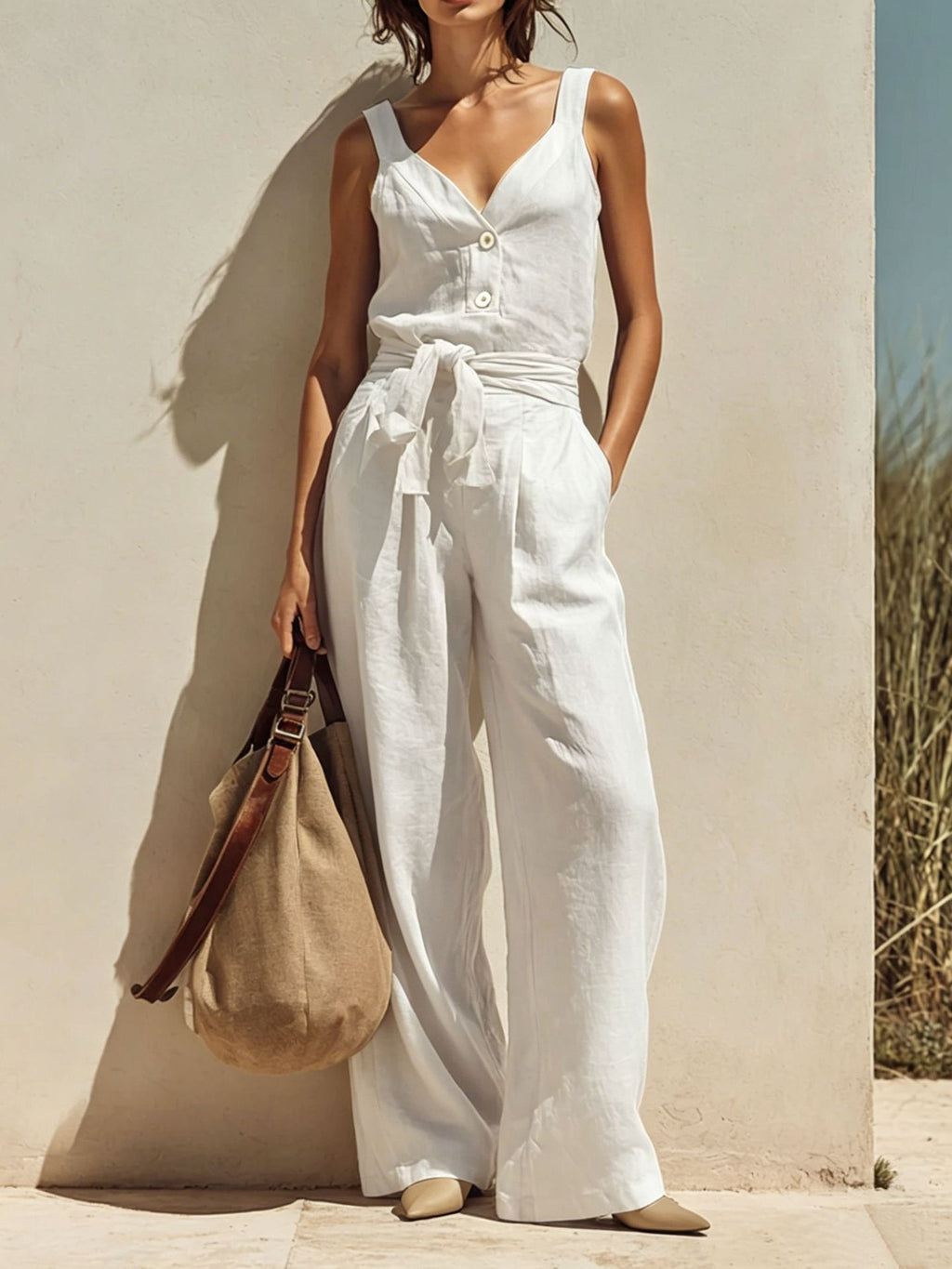 Loose-fitting Sleeveless Strap Jumpsuit by Ricaloux