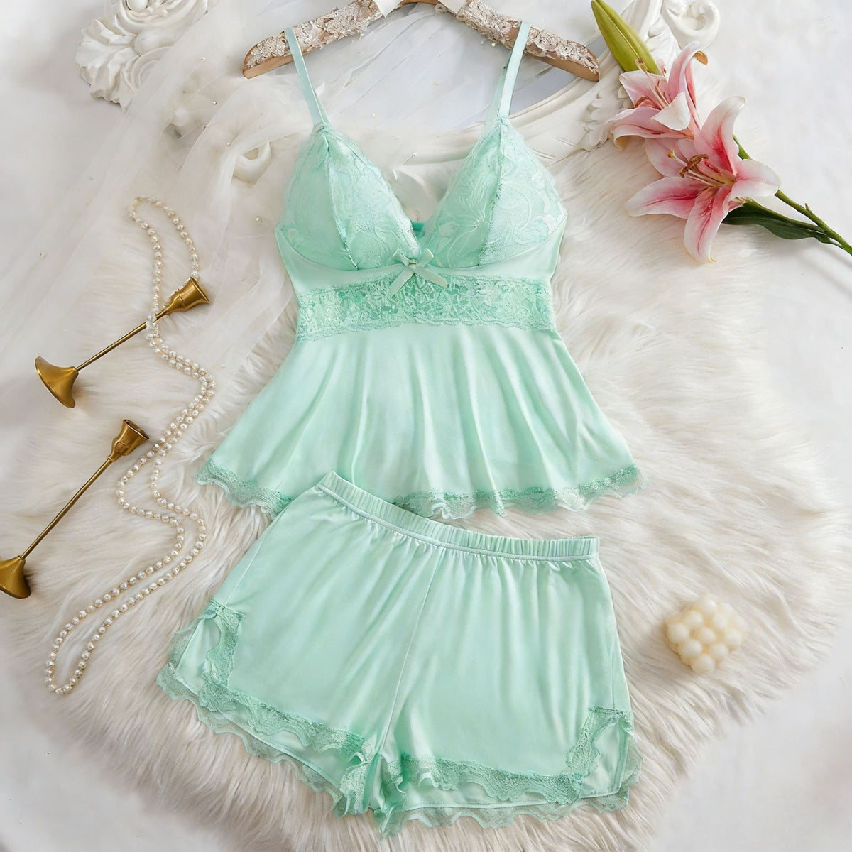 Lace-trimmed Camisole Loungewear Casual 2-piece Set For Women by Ricaloux