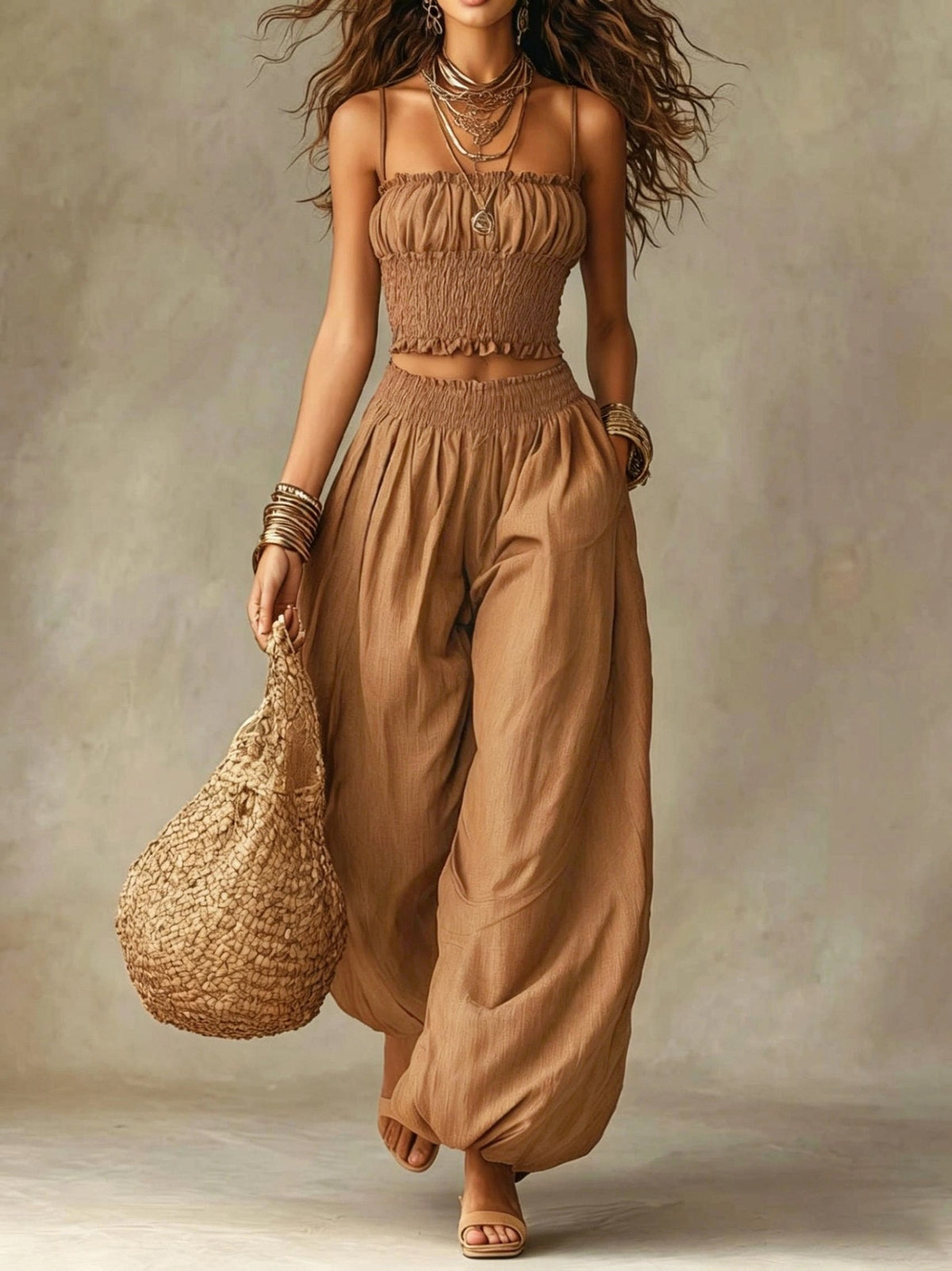 Elegant Strapless Cropped Camisole Paired With Lantern Pants Set – Premium 0 | RICALOUX