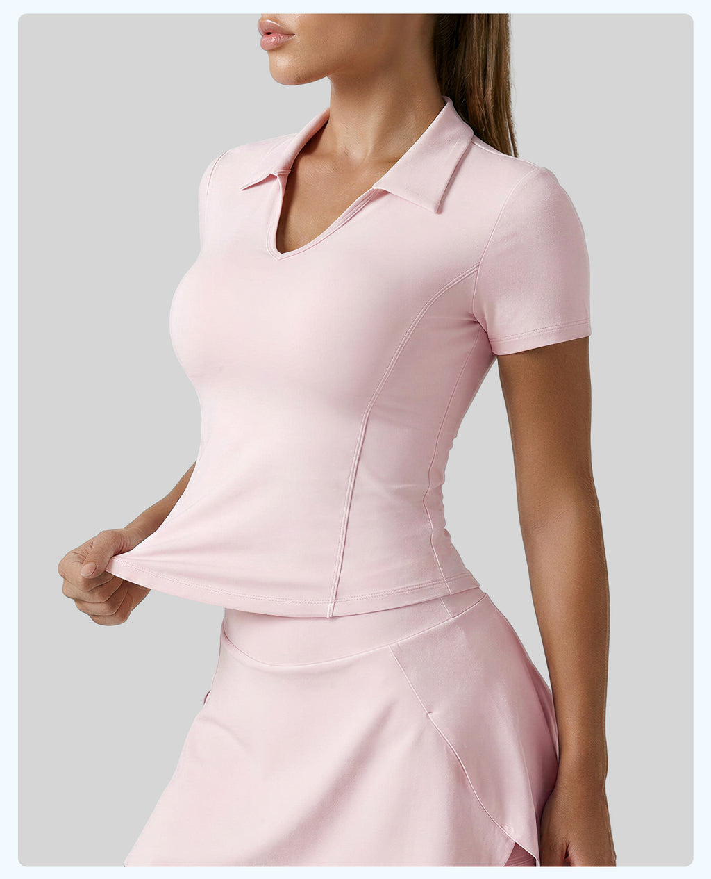 Women's Solid Color Polo Collar Sports Short-Sleeve T-Shirt, Slim Fit Figure-Flattering Yoga Top by Ricaloux