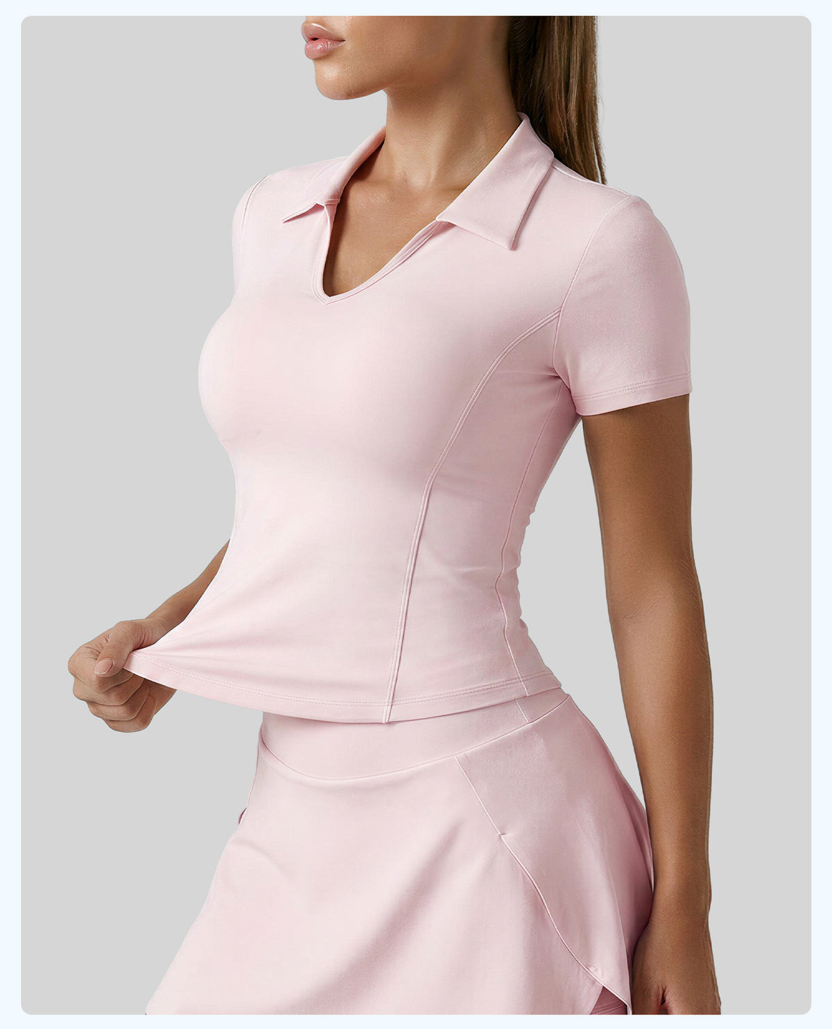 Women's Solid Color Polo Collar Sports Short-Sleeve T-Shirt, Slim Fit Figure-Flattering Yoga Top by Ricaloux