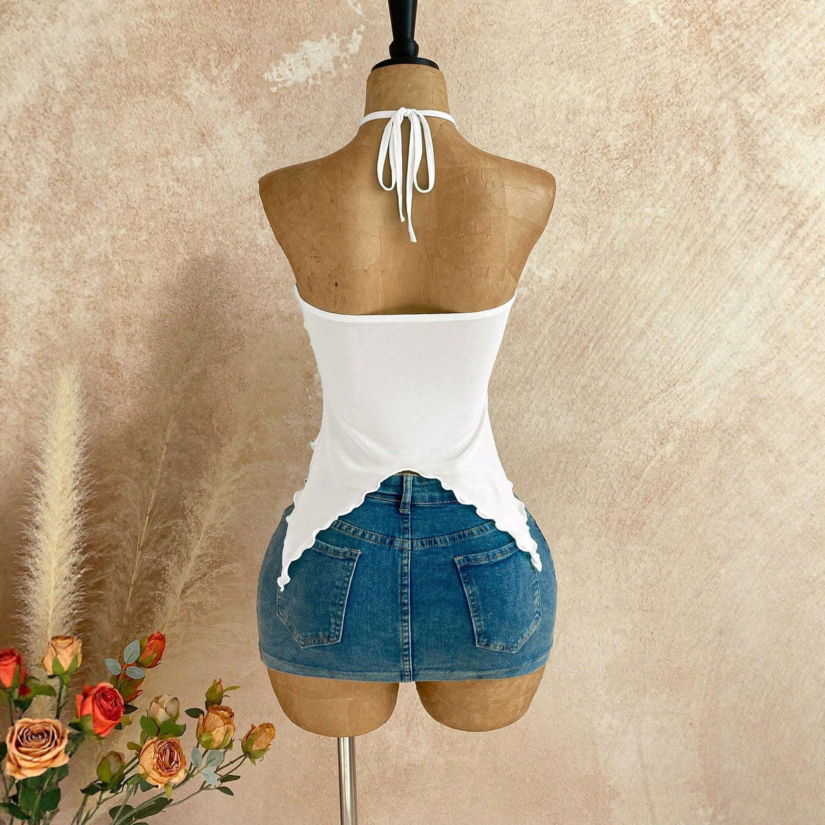Womens Solid-color Double-layer Mesh Halter Tube Top Vest by Ricaloux