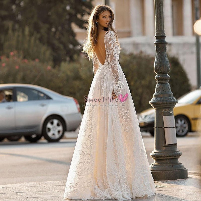 Women's Wedding Dress Lace Long Sleeve Dinner Party Gown - RICALOUX