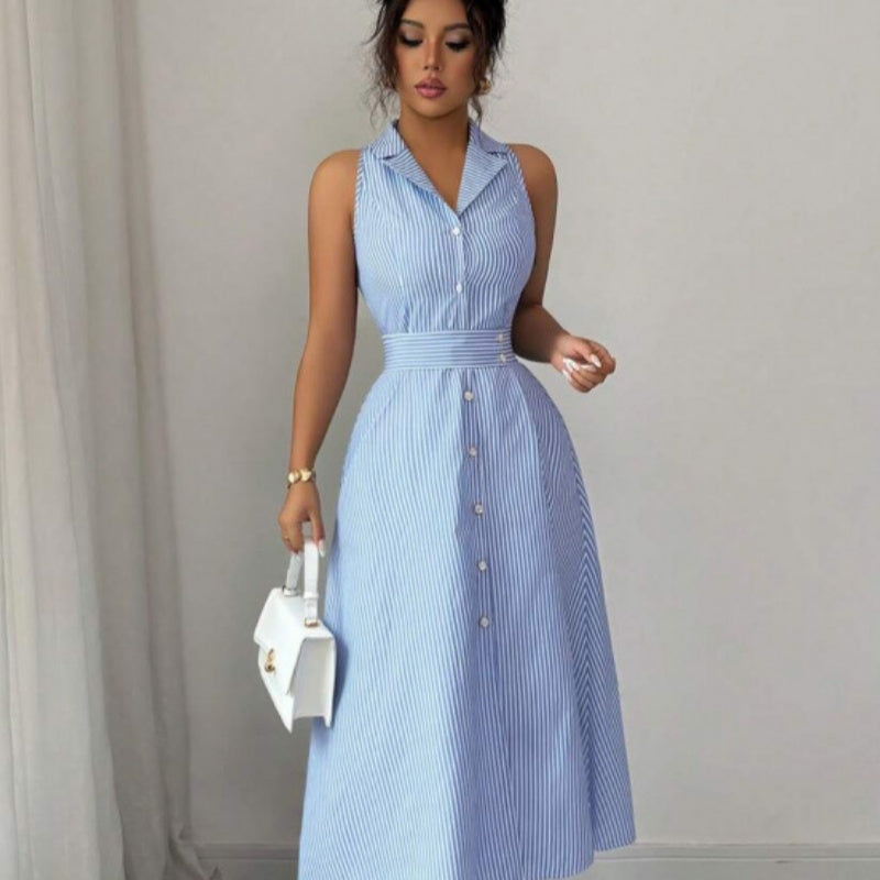 Elegant And Refined Casual Striped Dress For Women by Ricaloux