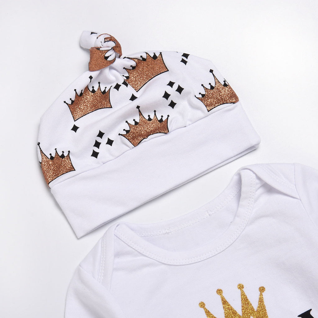 New Baby boys Clothing Set Tops Romper +Crown Pants - RICALOUX