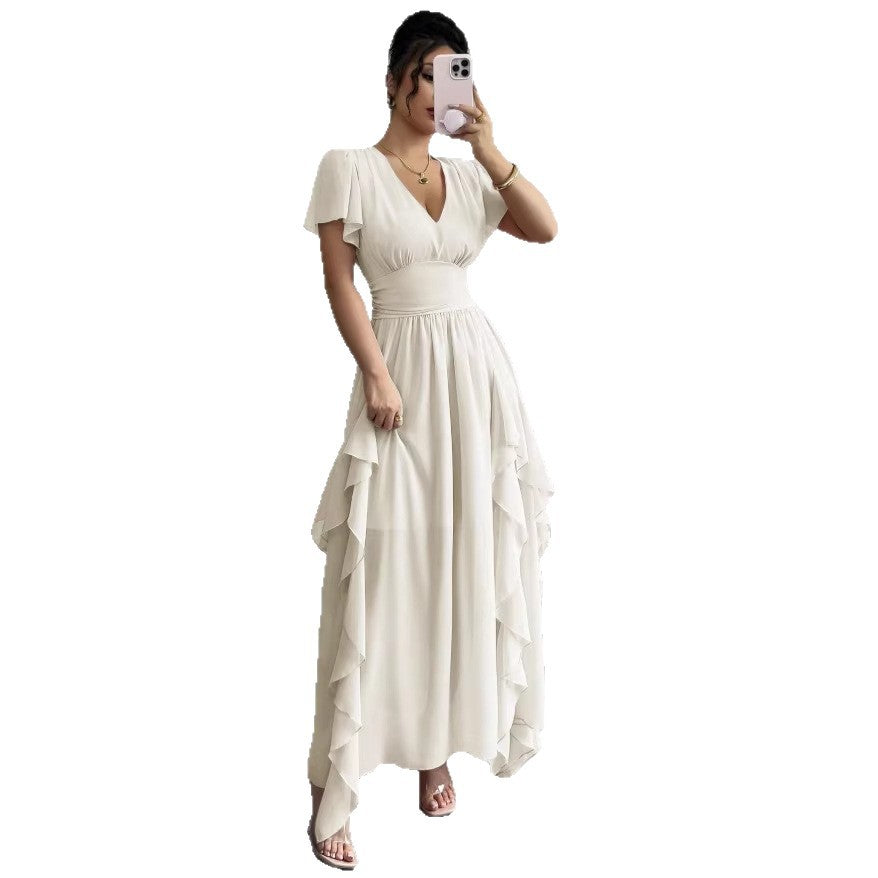 Womens Fashionable V-Neck Slim-Fit Long Dress by Ricaloux