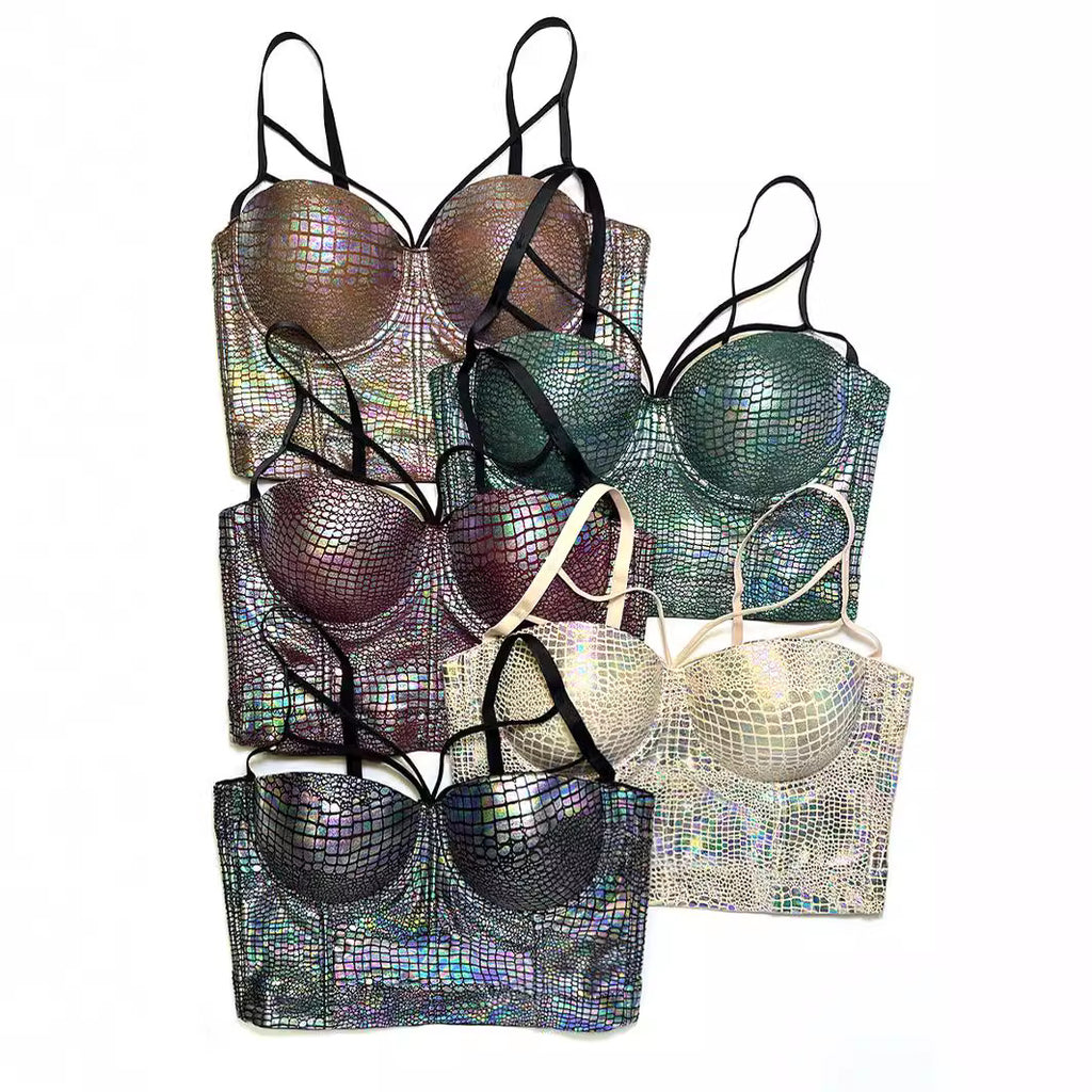 Sparkling Snakeskin-embossed Gold-stamped Strap Bra With Cup Support by Ricaloux
