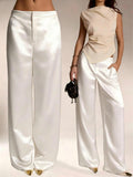 Womens Casual Solid-color Satin Wide-leg Pants by Ricaloux