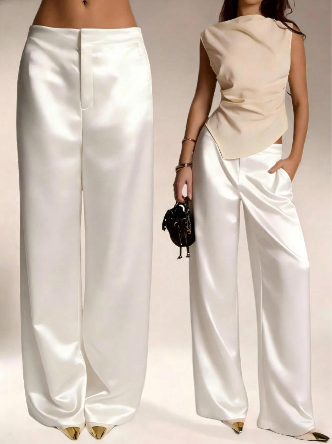 Womens Casual Solid-color Satin Wide-leg Pants by Ricaloux