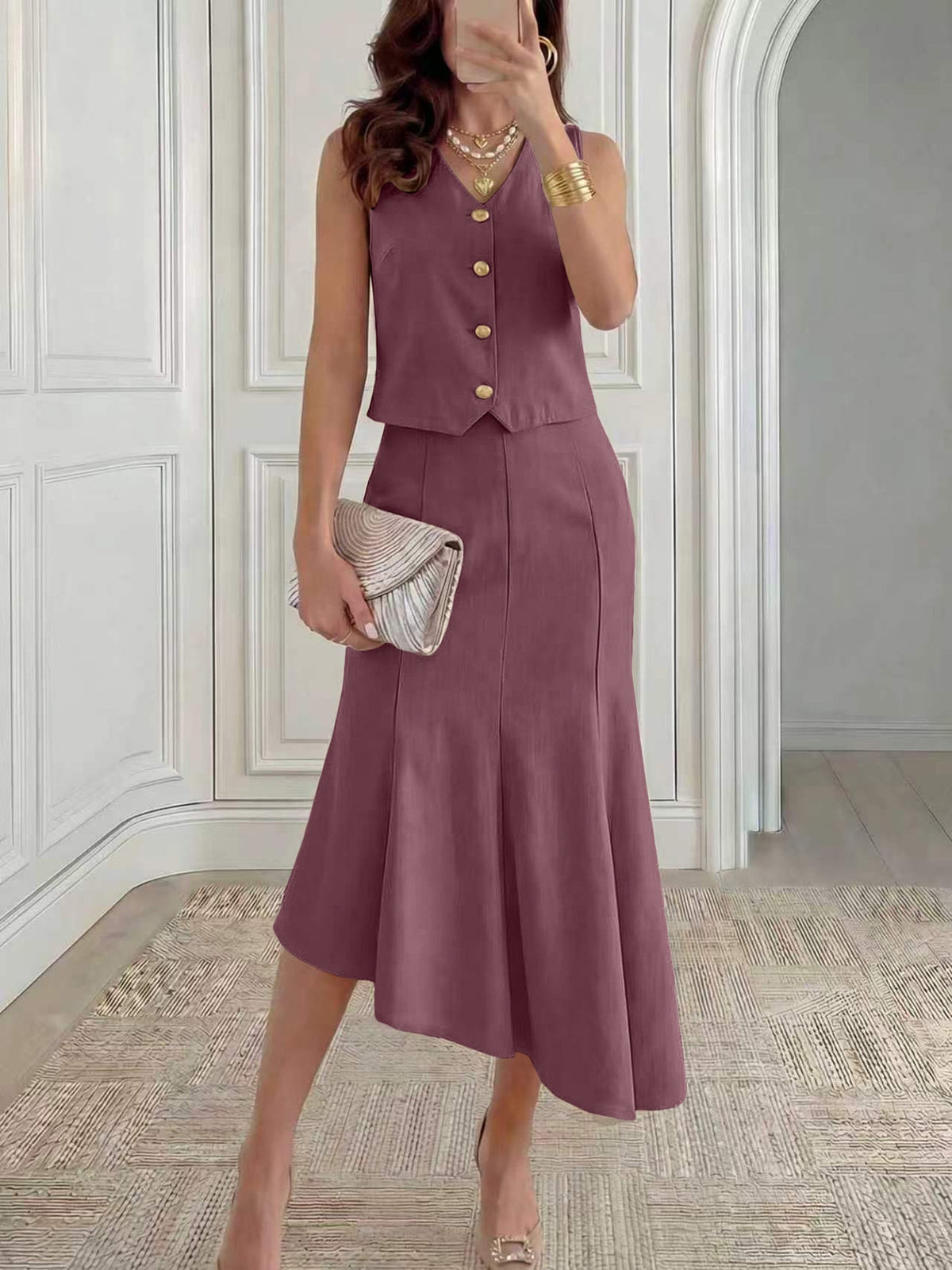 Womens Sleeveless Vest And Fishtail Skirt Set – Premium 0 | RICALOUX