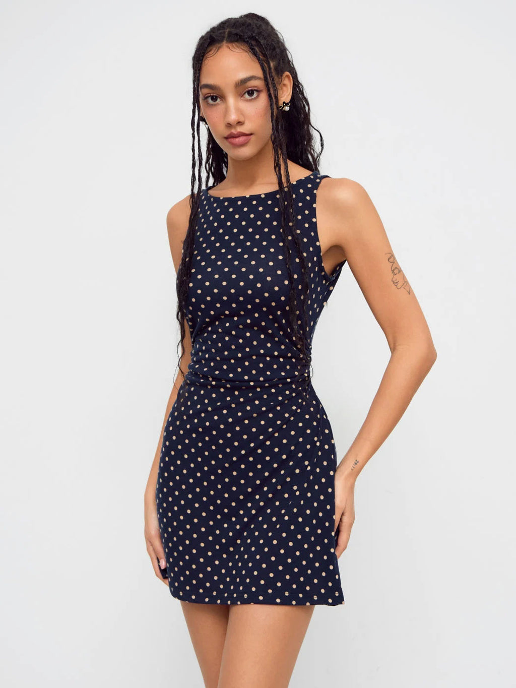 Vintage Polka Dot Sleeveless Dress Women Boat Neck Slim Fit A-Line Mini Dress Casual Summer Party Outfit by Ricaloux