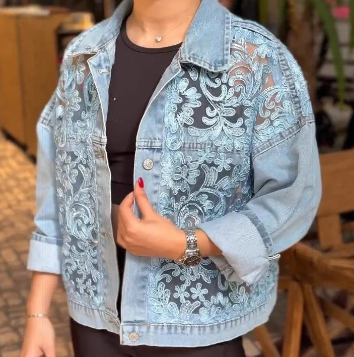 Stylish Casual Lace-panel Denim Jacket Comfortable And Short-length – Premium 0 | RICALOUX