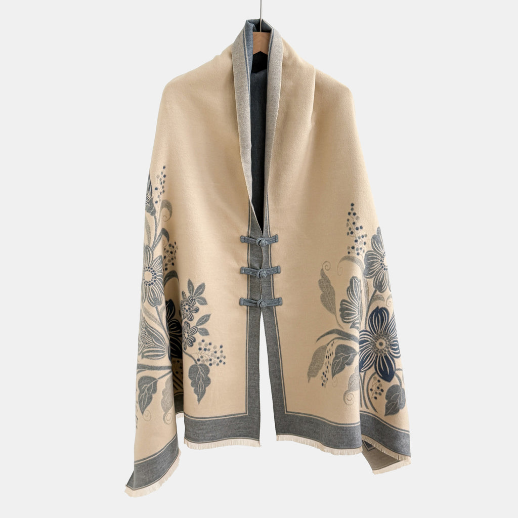 Vintage Knot-button Outerwear Jacquard Shawl by Ricaloux