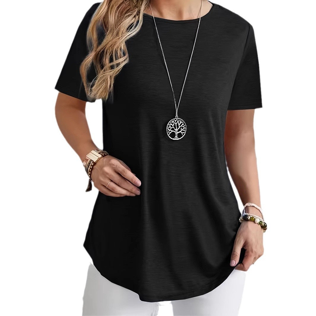 Solid-color T-shirt With Elegant Back-button Detailing – Premium 0 | RICALOUX
