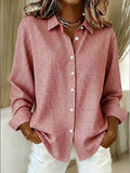 Versatile Lapel-collar Long-sleeve Plaid Shirt by Ricaloux