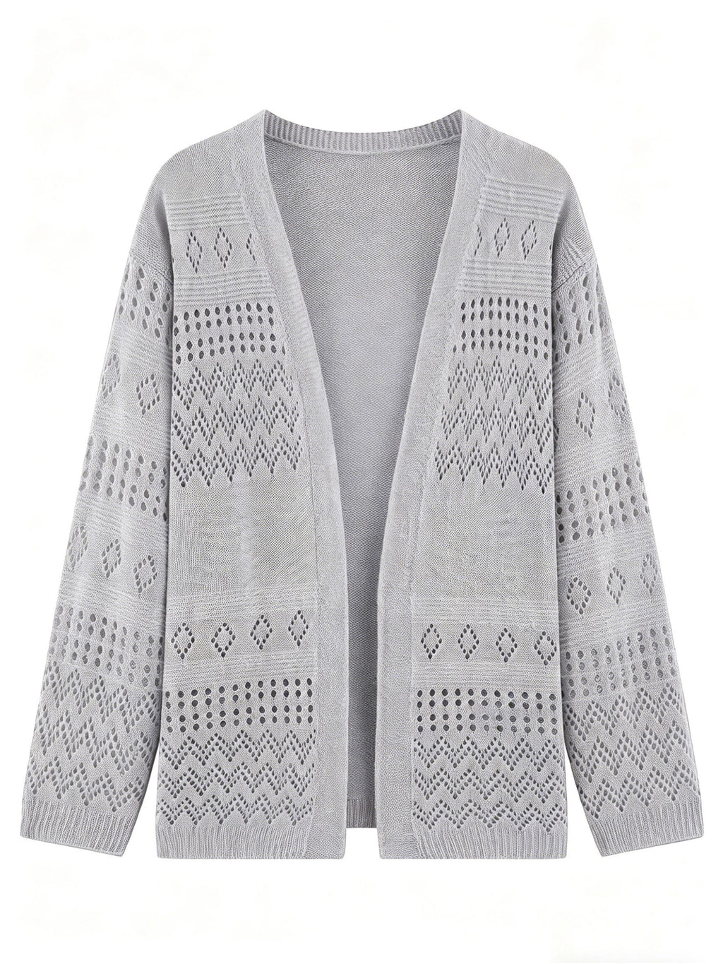 Women Boho Hollow Diamond Knit Cardigan Loose Long Sleeve Open Front Beach Cover Up by Ricaloux