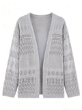 Women Boho Hollow Diamond Knit Cardigan Loose Long Sleeve Open Front Beach Cover Up by Ricaloux