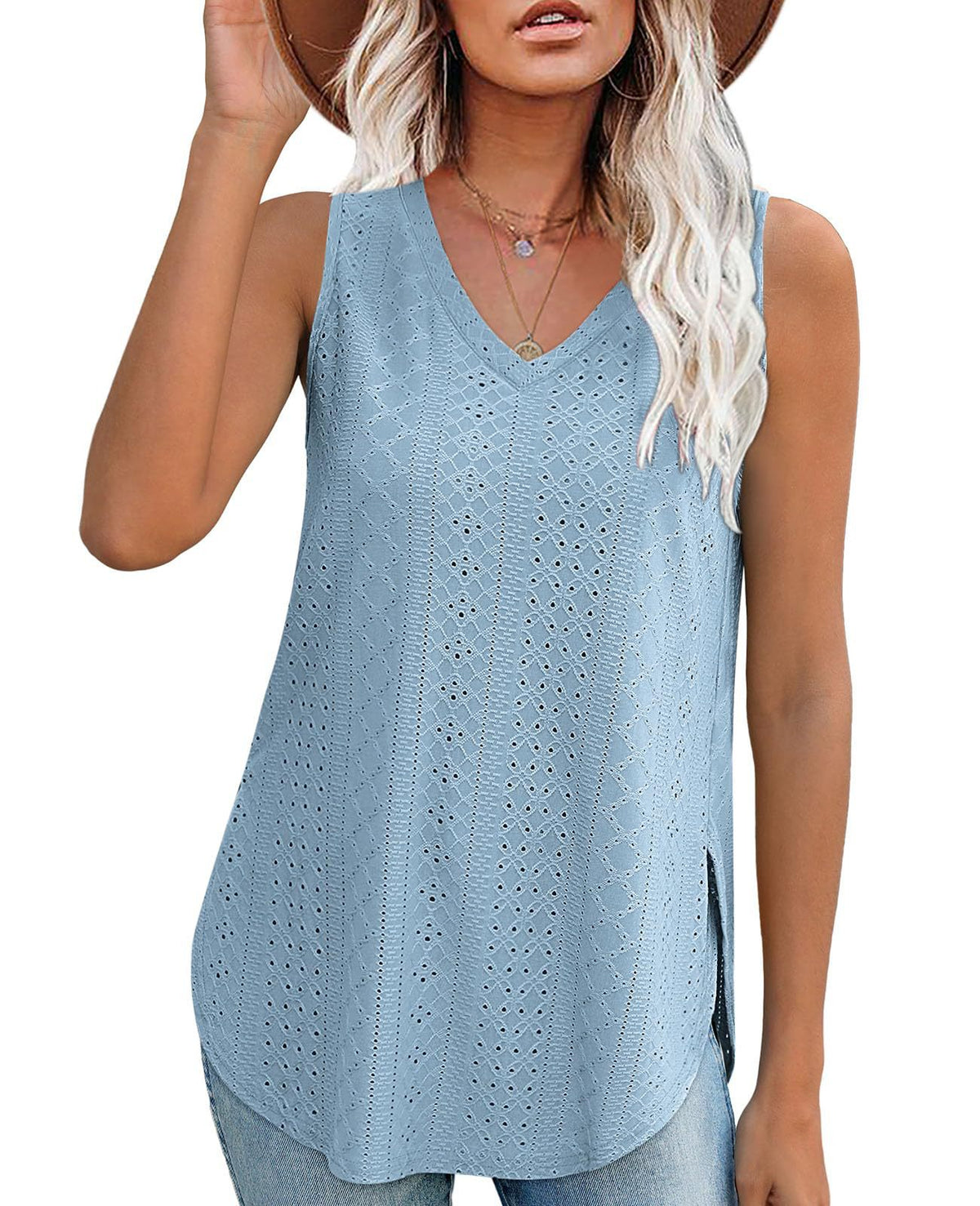 V-neck Vest Hole Hollow-out Sleeveless Top by Ricaloux