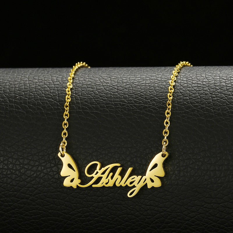 Stainless Steel Customized Various Sign Name Necklace Custom Butterfly Heart Nameplate For Women Girls Christmas Gift - RICALOUX