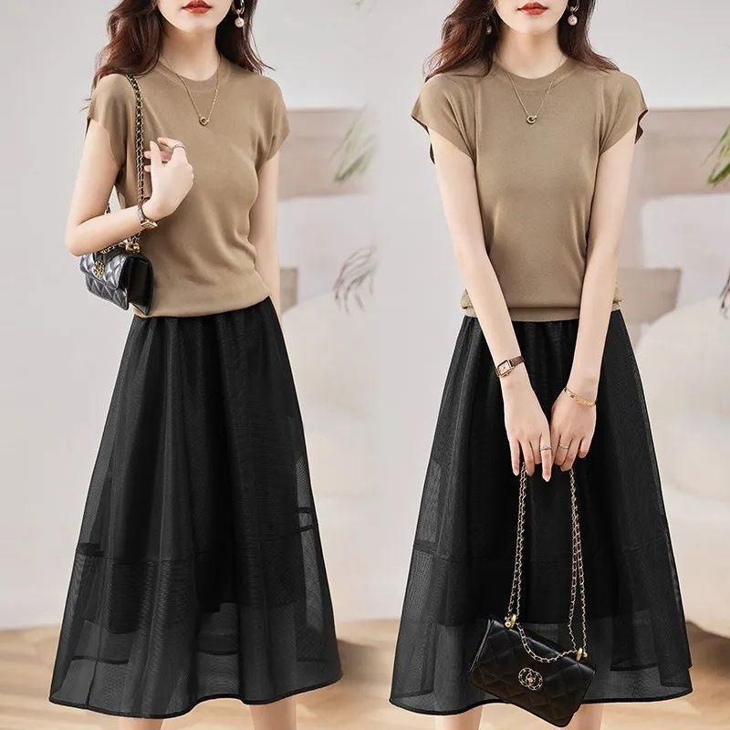 New Thin Ice-silk Knit Two-piece Set Dress by Ricaloux