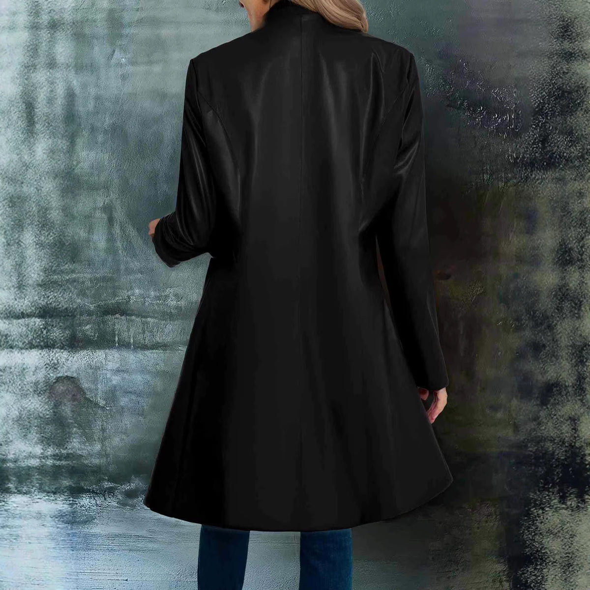 Retro Black Color-block Collar Leather Jacket Trench Coat – Premium 0 | RICALOUX