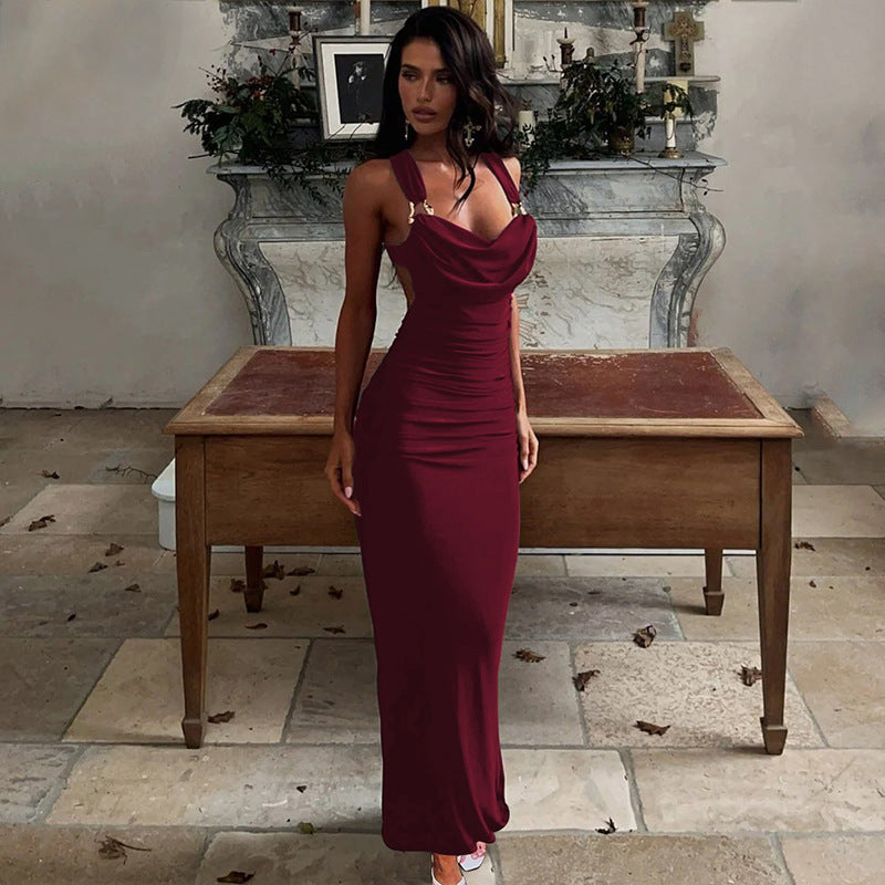 Fashionable And Sexy Backless Pleated Slim-fit Strap Dress by Ricaloux