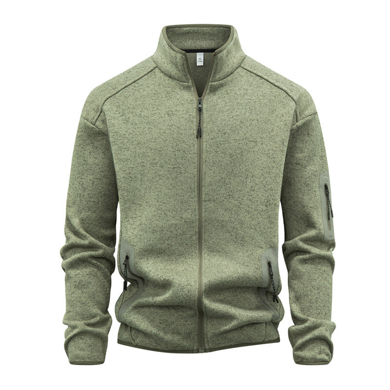 Zippered Pocket Long-sleeve Stand-collar Cardigan Sweatshirt by Ricaloux
