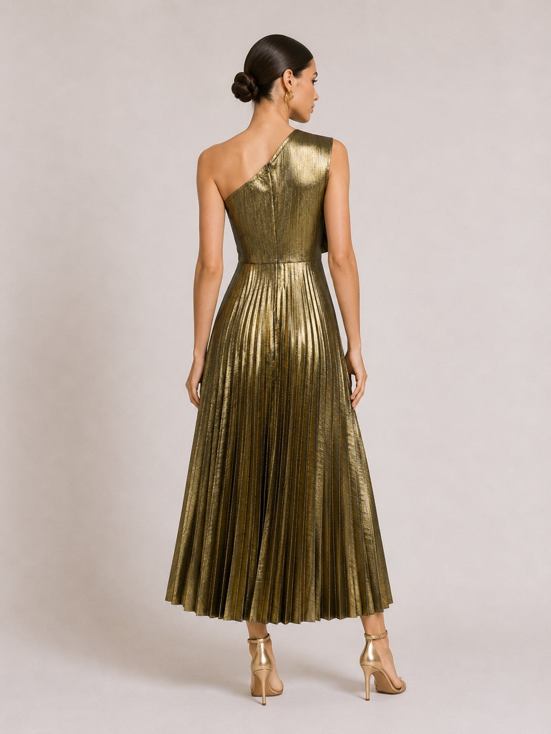 One Shoulder 3D Floral Applique Pleated Midi Evening Dress – Premium 4 | RICALOUX