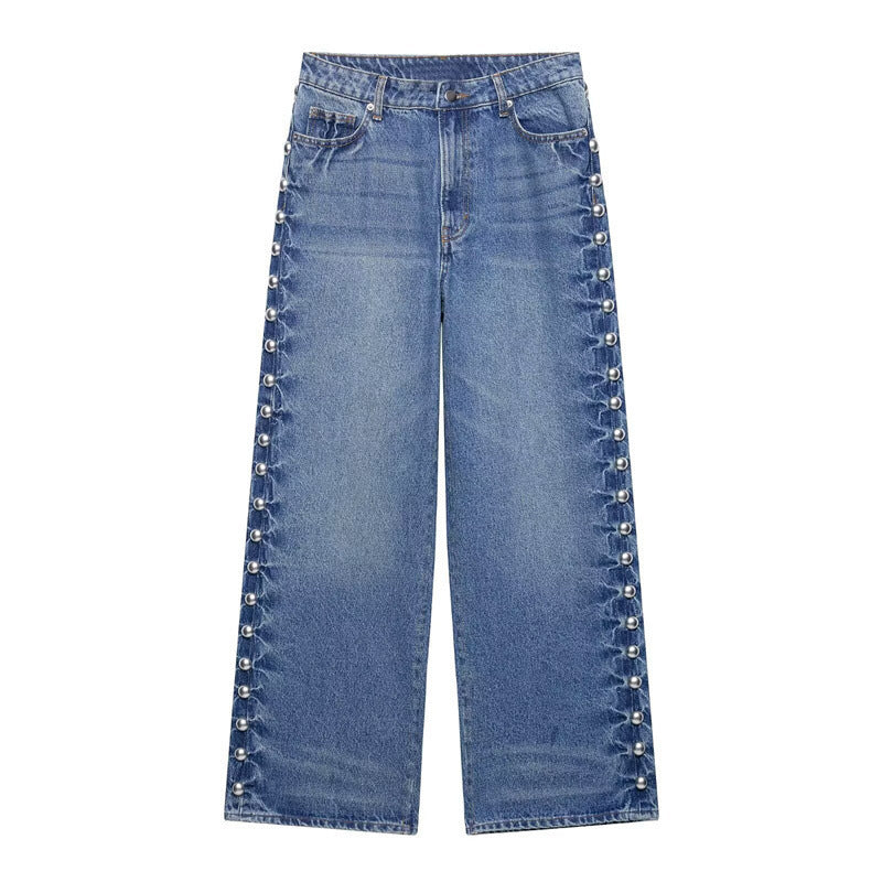 Straight-leg Denim Jeans With Metal Rivet Detailing – Premium 0 | RICALOUX