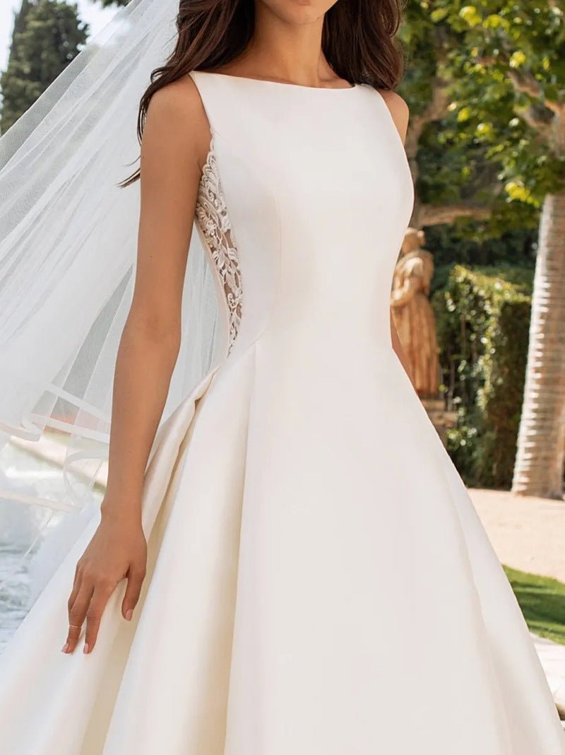 French Retro Lace Advanced Texture Satin Slim Bridal Simple Elegant Trailing Wedding Dress - RICALOUX