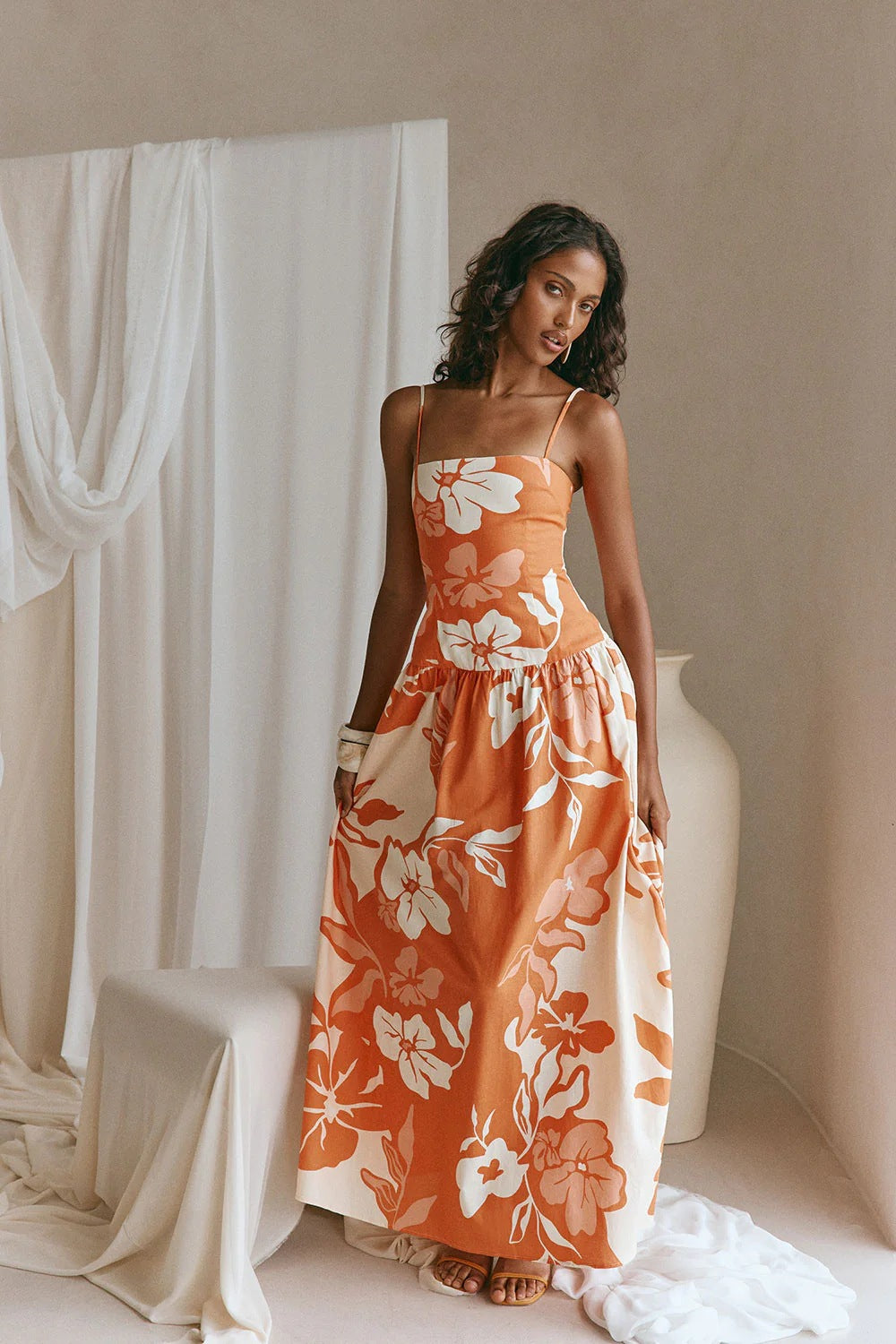 Printed Off-shoulder Slim-fit Strap Dress – Premium 0 | RICALOUX