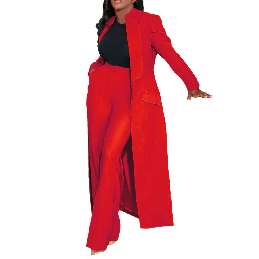 Solid-color Lapel Long Blazer Two-piece Set by Ricaloux