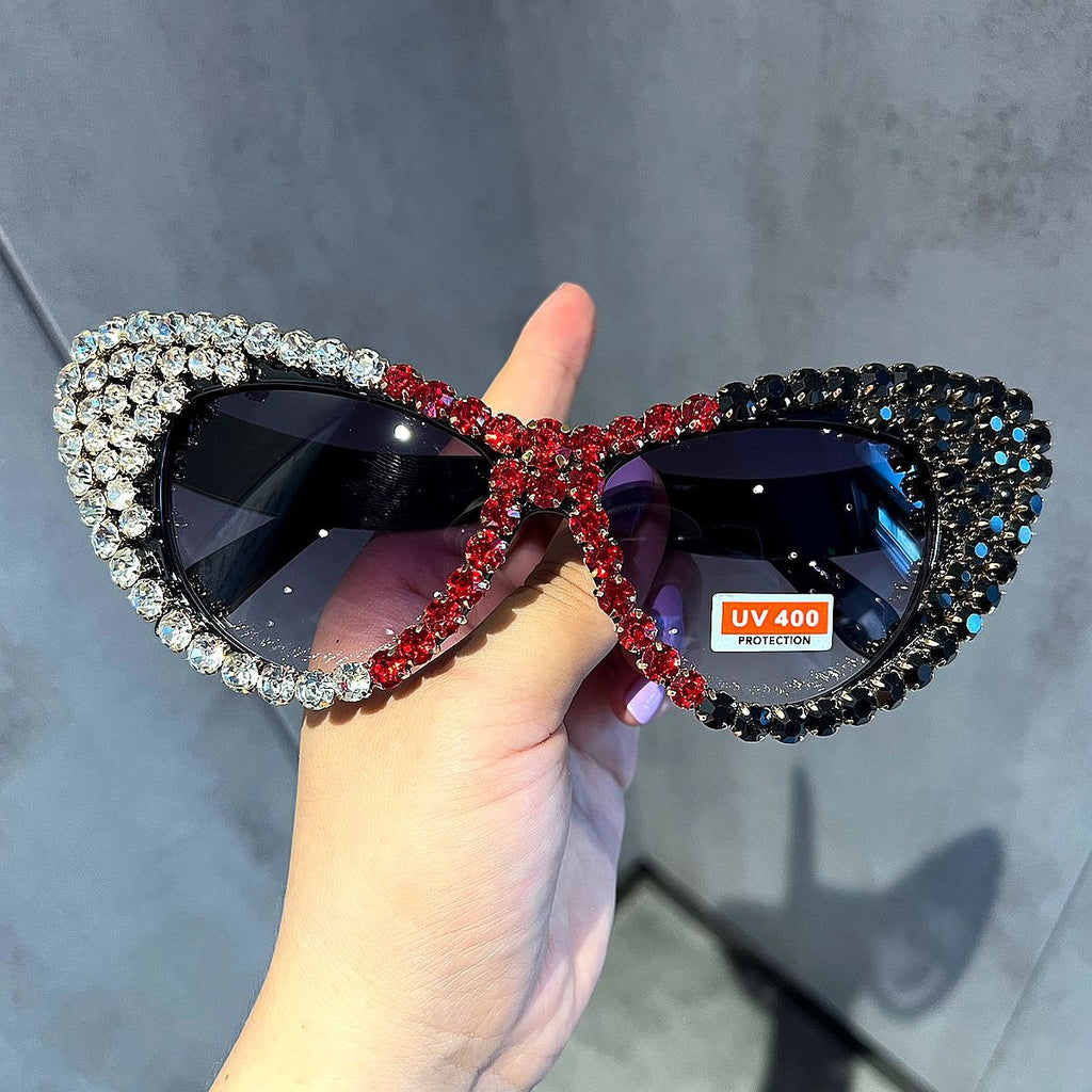 Glass-encrusted Large Cat-eye Retro Sunglasses For Women by Ricaloux