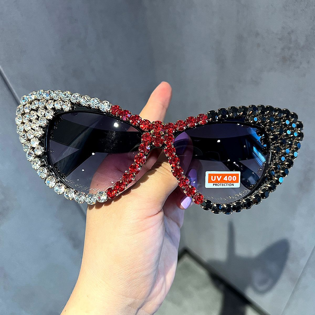 Glass-encrusted Large Cat-eye Retro Sunglasses For Women by Ricaloux