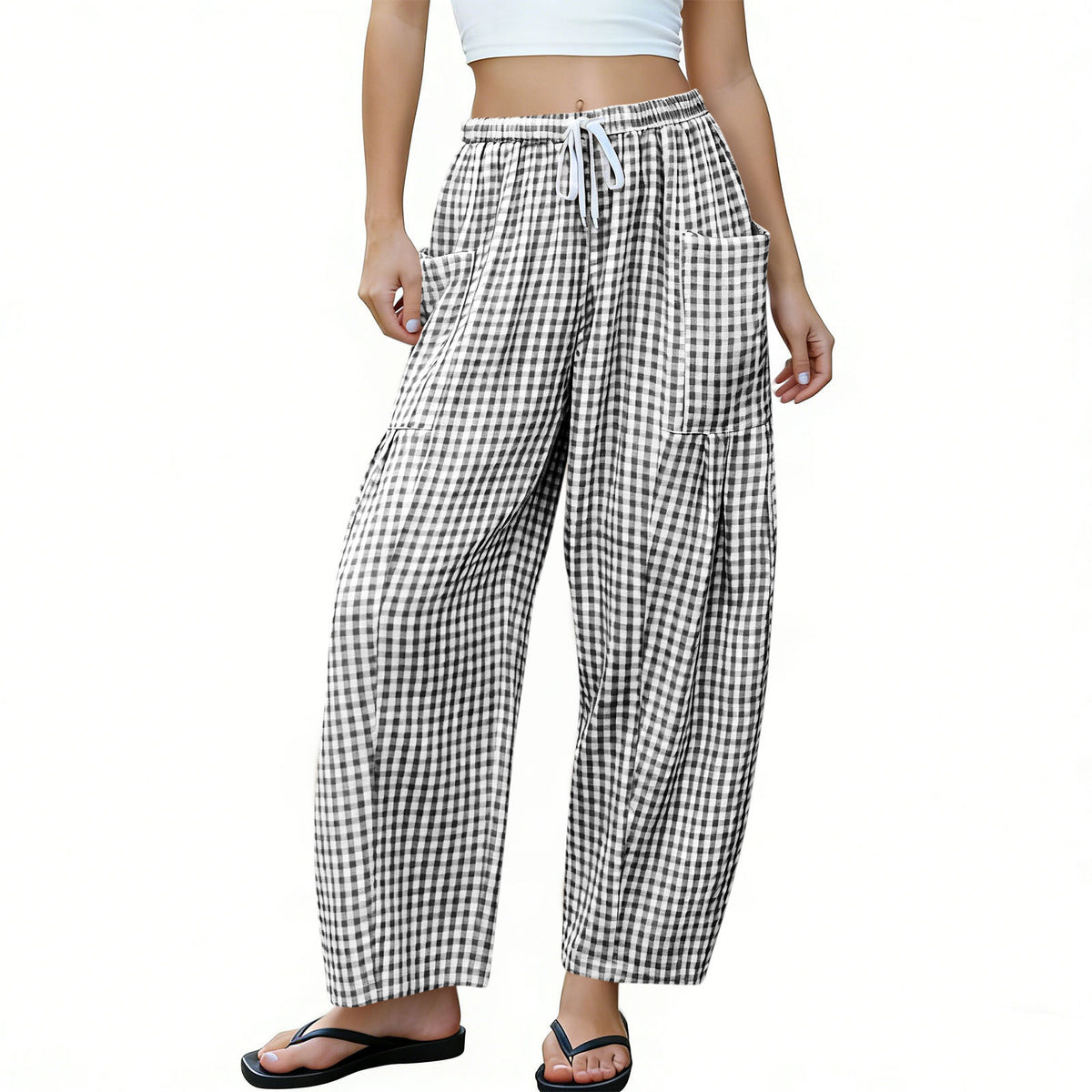 High-waisted Loose-fit Draping Figure-flattering Casual Floor-length Pants by Ricaloux