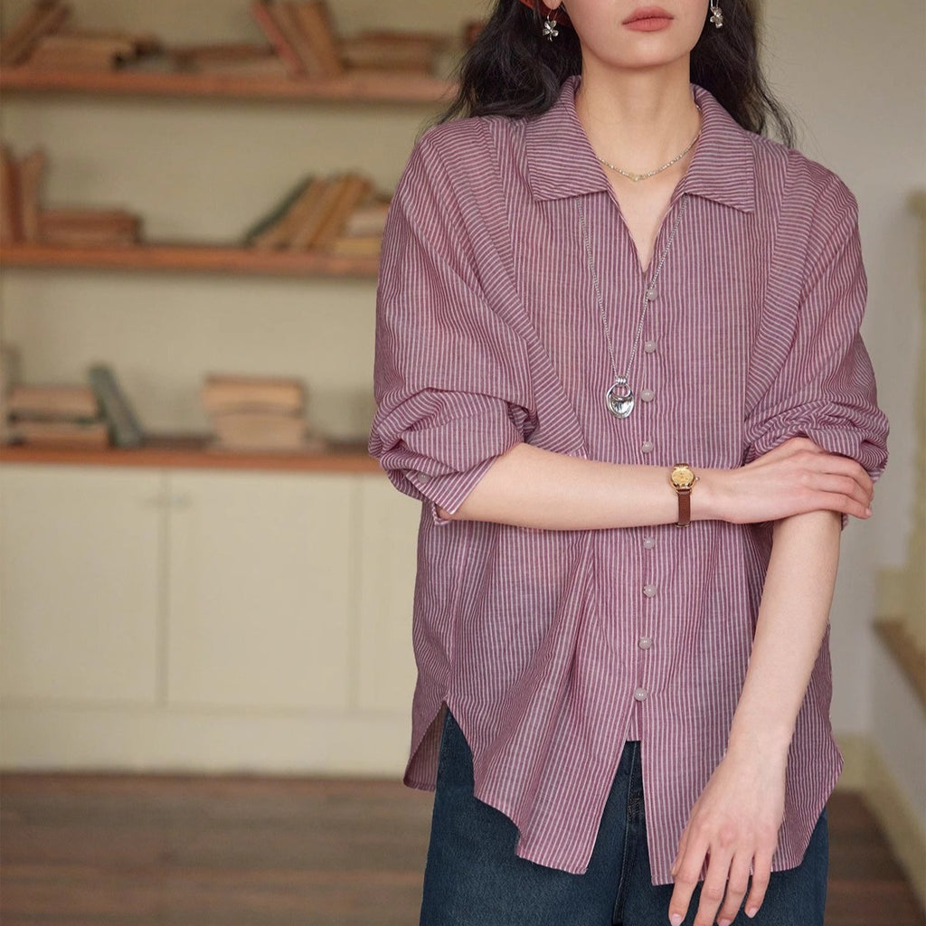 French-striped Lightweight Sun-protection Shirt by Ricaloux