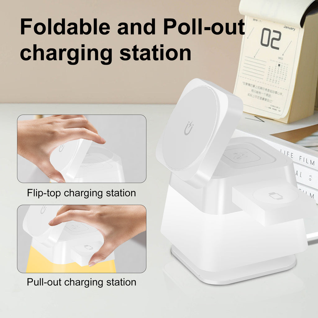 4 In 1 Rotatable Colorful Lighting Wireless Charger Stand For Phone 15 14 13 12 Pro Max 8 7 Holder Magnetic Fast Charging Station by Ricaloux