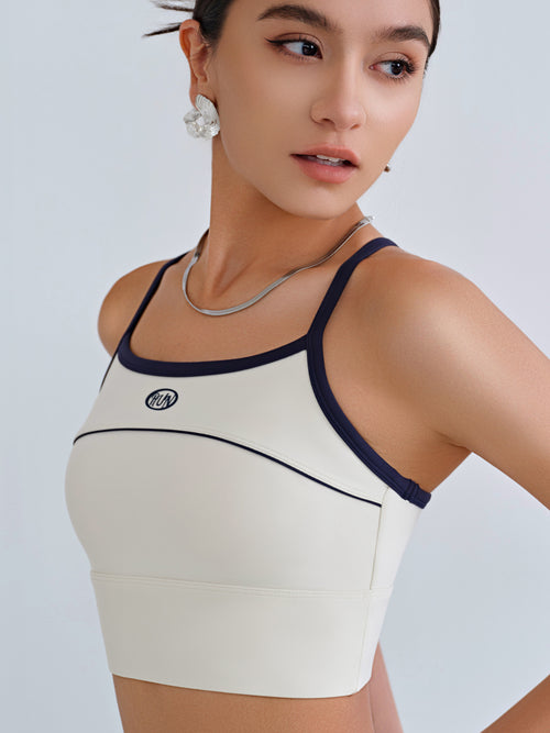 Color-blocked Sports Bra With Integrated Cups, Shockproof, Anti-exposure, Outerwear Style, Racerback Design, Thin Shoulder Straps, Yoga Bra – Premium 4 | RICALOUX